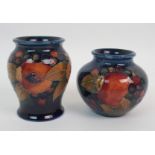 TWO WILLIAM MOORCROFT POMEGRANATE PATTERN VASES both miniatures, one of squat baluster form, 7cm