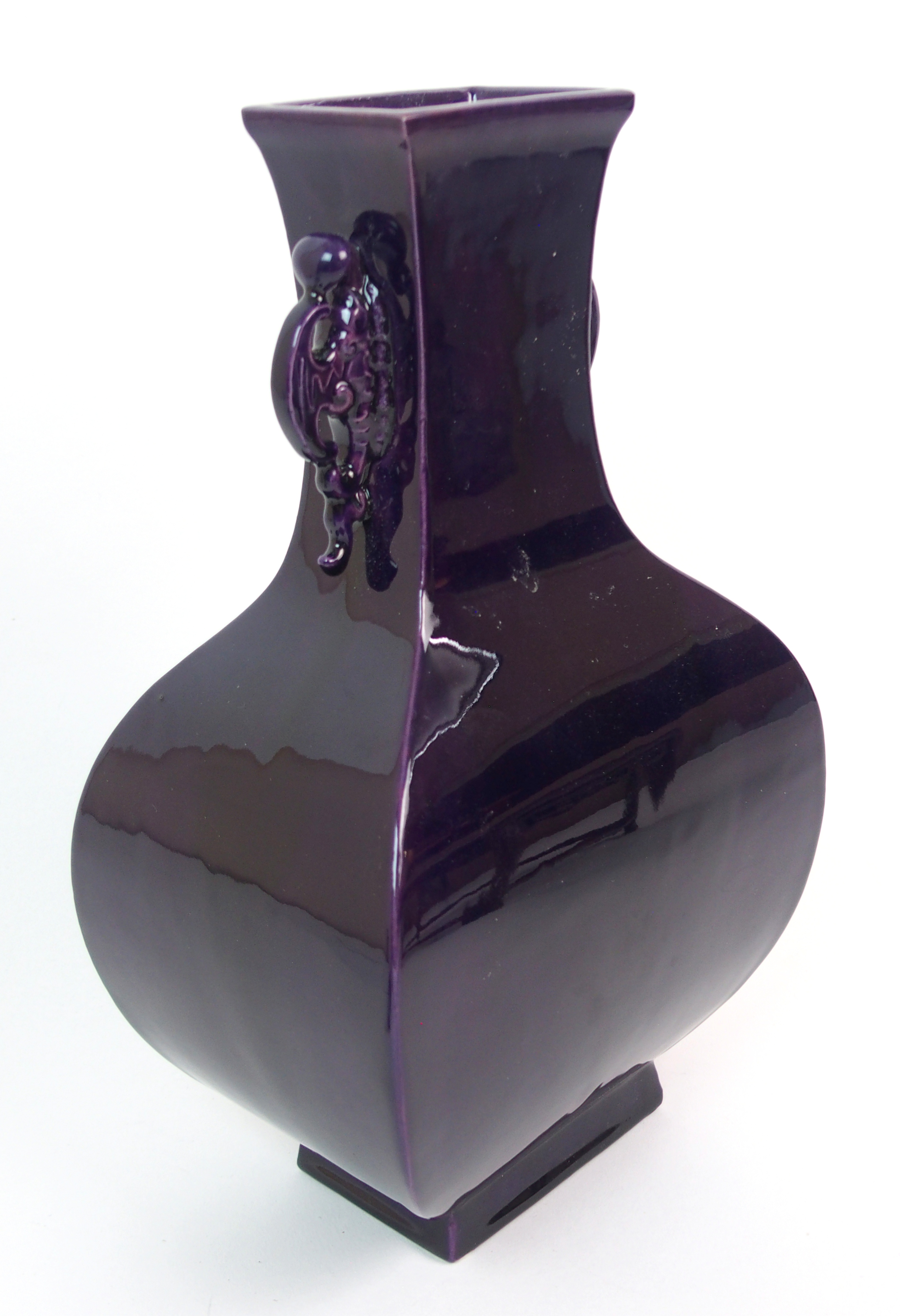 A CHINESE MONOCHROME SQUARE BALUSTER SHAPED VASE with pierced handles, 20th Century, 28cm high and a - Image 8 of 10