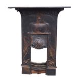 AN ARTS AND CRAFTS CAST IRON FIRE SURROUND 'The Hodderdale', RD No. 410348, cast with stylised