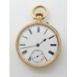 AN 18CT GOLD OPEN FACE POCKET WATCH movement signed Barraud & Lund, Cornhill, Bishopsgate St