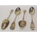 A lot comprising two pairs of silver tablespoons, London 1815 and 1833, 285gms