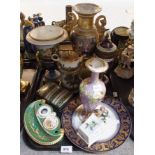 A Copeland lilac vase, a Sevres style urn and assorted hard paste porcelain vases etc (some damage