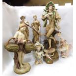 A collection of Austrian figures and busts including a pair by Turn Wien (6), tallest 62cm high, (