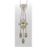 A silver yellow and white paste set necklace in the Belle Epoche style, length of the pendant 10.