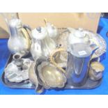 A tray lot of EP and white metal - teapots, sauceboat etc