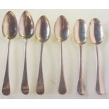 A lot comprising six assorted silver tablespoons, assorted London marks, 377gms