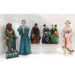 A pair of Japanese porcelain figures and four pottery figures, 33cm high (5) Gilbert Telfer