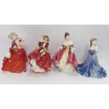 Three Royal Doulton figures including Top O The Hill, Autumn Breezes and Southern Belle together