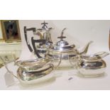 A three-piece silver tea service (teapot def), Sheffield 1919, 1154gms with a silver plated water