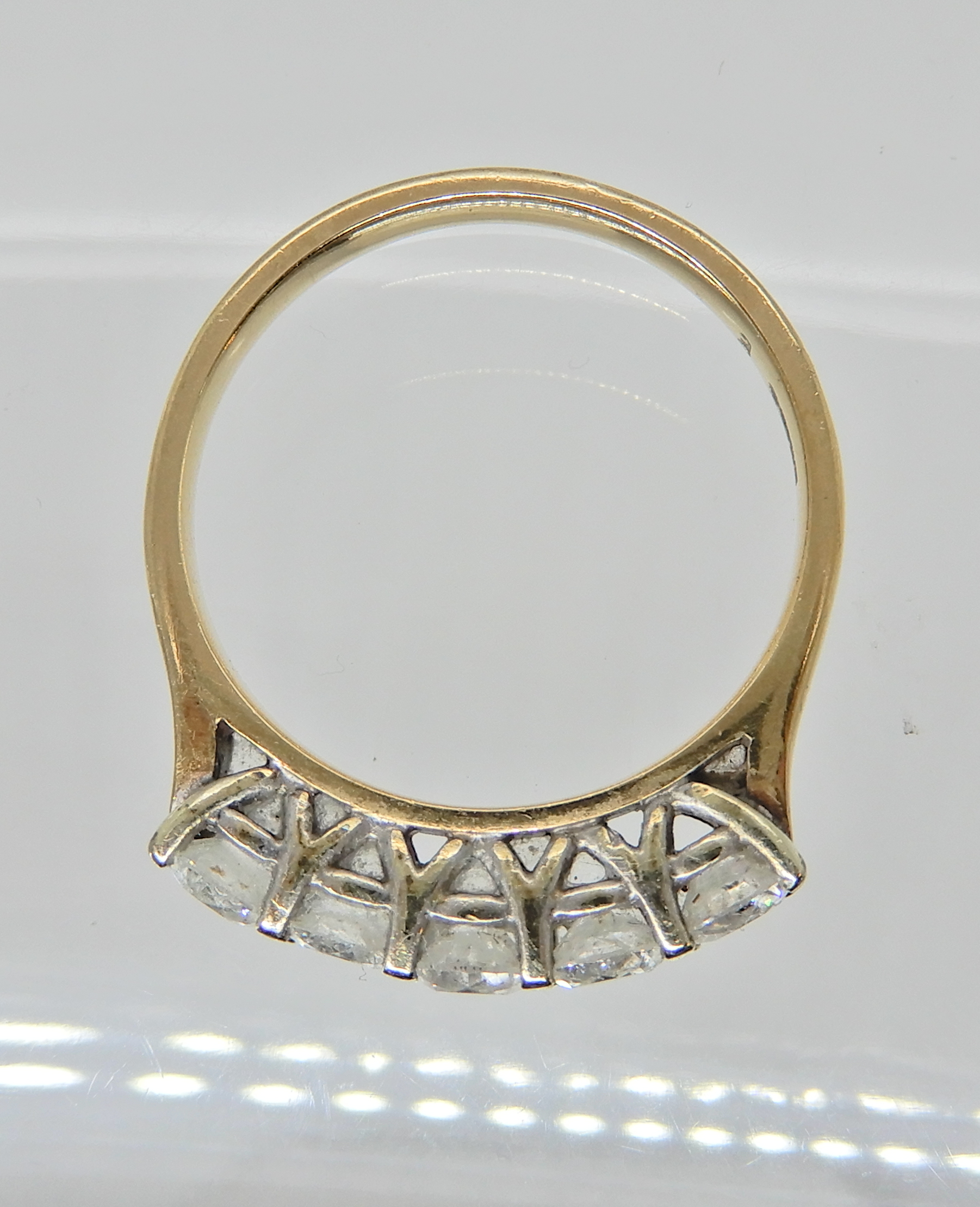 A 9ct gold five stone diamond ring of estimated approx diamond content 0.89cts, finger size O, - Image 2 of 3