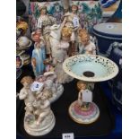 A collection of Royal Worcester figures including cherubs, a pair of water carriers, tazza and other