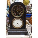 A slate barometer/clock in domed case, 39.5cm high
