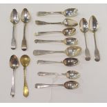 A lot comprising fourteen assorted silver teaspoons, 209gms