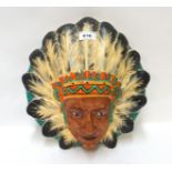 A Burleigh ware wall mask of a native American Indian chief, 30cm high