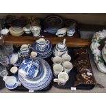 Woods Willow pattern dinnerwares, other blue and white, a Copeland Chinese Rose teaset, other
