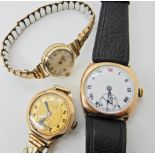 A 9ct gold cased gents watch together with a 9ct gold cased vintage Tudor ladies watch and a further