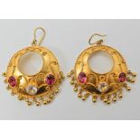 A pair of gem set earrings stamped 22k, weight 16.9gms Condition Report: