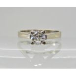 An 18ct white gold solitaire diamond ring of estimated approx 0.36cts, finger size L, weight 3gms