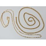 A 9ct gold belcher chain, clasp (af) and a 9ct gold box chain weight approx 15.6gms Condition