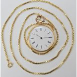 An 18ct gold fob watch (inner dust cover metal) diameter 3.5cm, weight with mechanism 31.2gms,