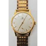 A gents retro gold plated Omega with a 9ct gold strap weight approx with mechanism 49.3gms Condition