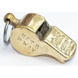 Metropolitan Railway brass whistle stamped on the side MET.R. P.WAY 72 and stamped on the lip The