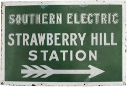 SR enamel direction sign SOUTHERN ELECTRIC STRAWBERRY HILL STATION with right facing arrow. From the