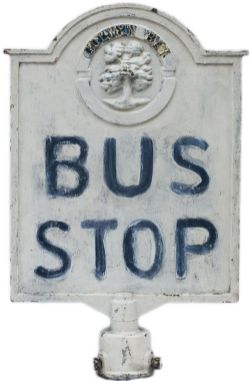 Bus stop sign COLWYN BAY, double sided cast iron with original post mounting. Measures 28in x 18in