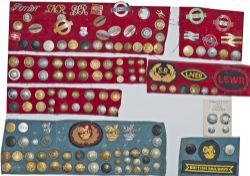 A large collection of British railway company buttons to include; Mersey Rly, Nottingham Joint, GWR,