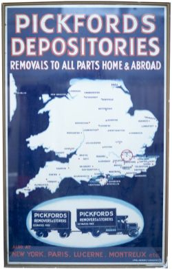 Poster DR PICKFORDS DEPOSITORIES REMOVALS TO ALL PARTS HOME & ABROAD. ALSO AT NEW YORK, PARIS,