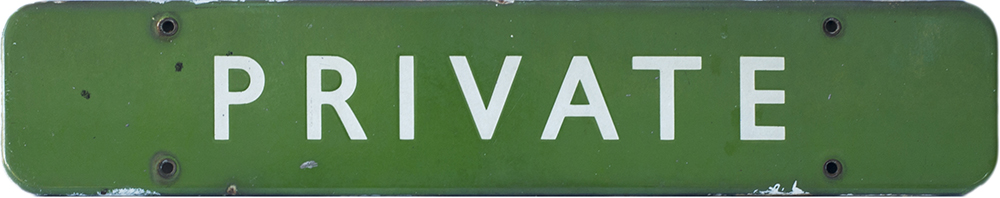 BR(S) FF light green enamel doorplate PRIVATE measuring 18in x 3.5in. In very good ex station
