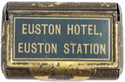 LNWR tinplate Vesta Case marked on the top EUSTON HOTEL EUSTON STATION. Measures 2in x 1.25in and is