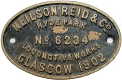 Worksplate NEILSON REID & CO HYDE PARK LOCOMOTIVE WORKS GLASGOW 1902 No6234 ex GCR Robinson J11 0-