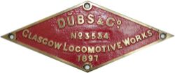 Worksplate DUBBS & CO GLASGOW LOCOMOTIVE WORKS No 3534 1897 ex LSWR Drummond 700 Class 0-6-0 No346