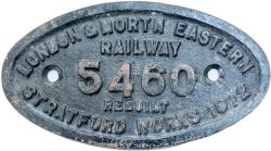 LNER 9x5 worksplate LONDON & NORTH EASTERN RAILWAY 5460 REBUILT STRATFORD WORKS 1912 ex GER Holden