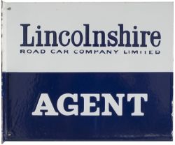 Bus motoring enamel sign LINCOLNSHIRE ROAD CAR COMPANY LIMITED AGENT, double sided with wall
