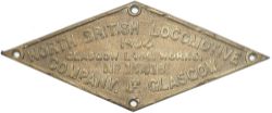 Worksplate NORTH BRITISH LOCOMOTIVE COMPANY LTD GLASGOW, GLASGOW LOCO WORKS No16418 1904 ex South