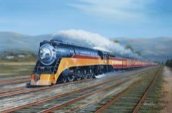 Original oil painting of AMERICAN SOUTHERN PACIFIC GS4 4-8-4 No4430 at Speed with train No51 The Los