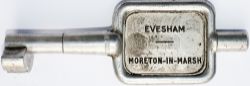 GWR/BR-W Tyers No9 single line aluminium key token EVESHAM - MORETON-IN-MARSH, configuration C. In