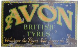 Enamel advertising motoring sign AVON BRITISH TYRES WHATEVER THE ROAD WE CARRY THE LOAD. Measures