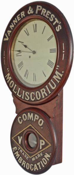 Advertising clock VANNER & PREST'S MOLLISCORUM COMPO EMBROCATION. The dial measures 12in diameter