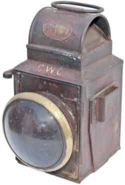 Midland Railway Tail lamp brass plated Midland Railway Patent No 3192 Petroleum Lamp. Large red