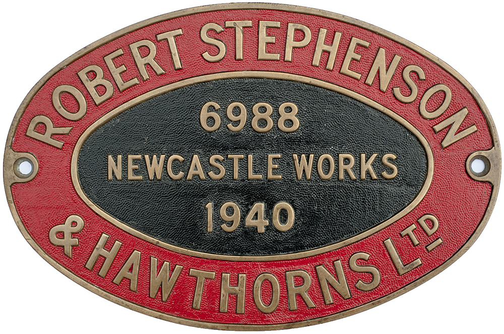 Diesel worksplate Robert Stephenson & Hawthorn Ltd 6988 Newcastle Works 1940, Ex 0-4-0 diesel