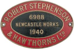 Diesel worksplate Robert Stephenson & Hawthorn Ltd 6988 Newcastle Works 1940, Ex 0-4-0 diesel