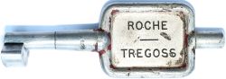 GWR/BR-W Tyers No9 single line aluminium key token ROCHE - TREGOSS, configuration A. In good