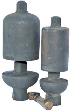 GWR locomotive whistles, large and small, together with a brass cab handle. All from 4-6-0 Castle