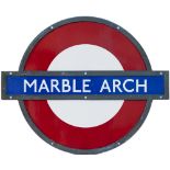 London Underground enamel target/bullseye sign MARBLE ARCH measuring 24in x 20in and in original