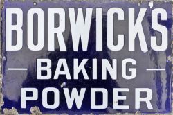 Advertising enamel sign BORWICK'S BAKING POWDER measuring 15in x 10in. In very good condition with