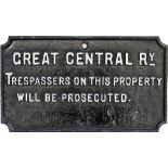 Great Central Railway cast iron Trespass sign measuring 20.5in x 11.5in. Face restored a long time
