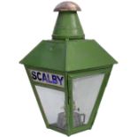 NER platform lamp complete with interior reservoir and chimney and original etched lamp glass SCALBY